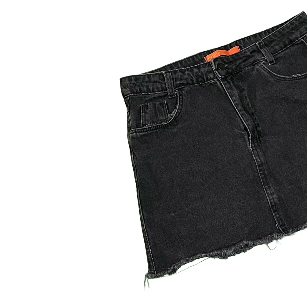 Black Denim Mini Skirt with Grommet Detail - Picture 5 of 6